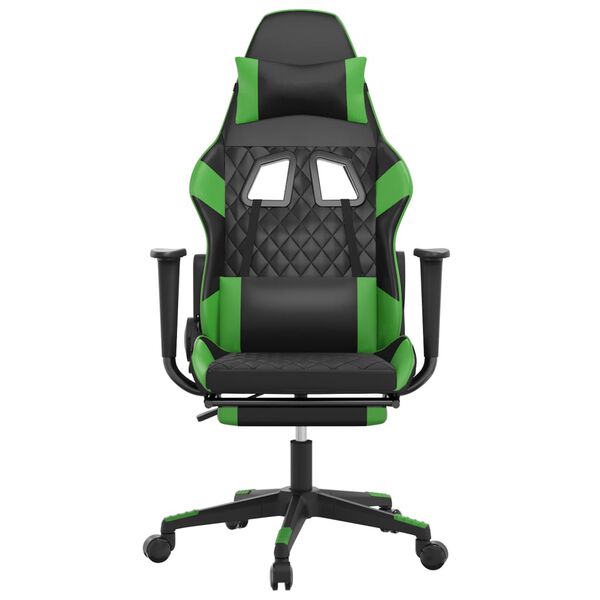 vidaXL Silla gaming con reposapi&eacute;s cuero sint&eacute;tico negro verde