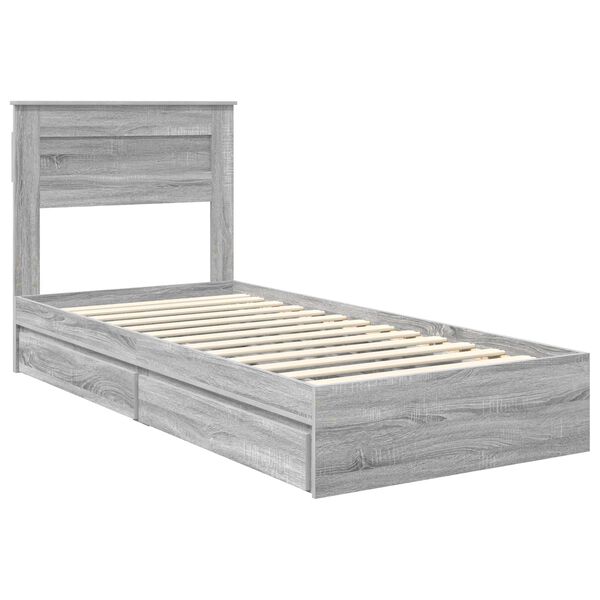 vidaXL Cama con almacenamiento con cabecera Gris Sonoma 90 x 190 cm