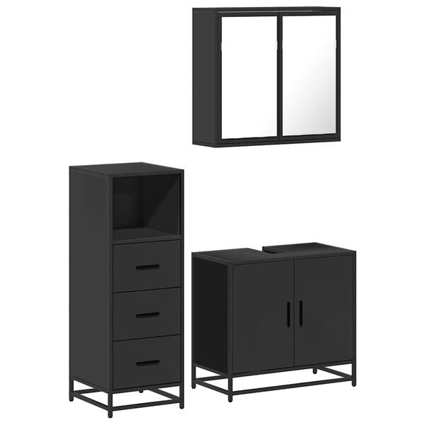 vidaXL Juego de muebles de ba&ntilde;o 3 pzas madera contrachapada negro