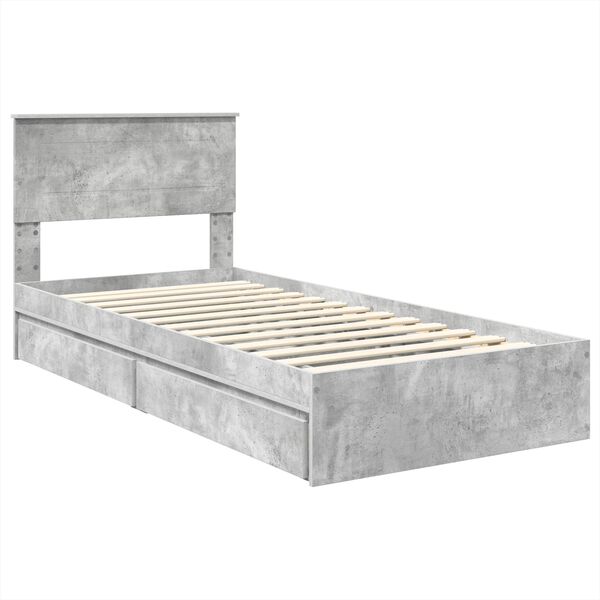 vidaXL Cama con almacenamiento con cabecera Gris Concreto 90 x 200 cm