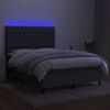 vidaXL Cama box spring colch&oacute;n y luces LED tela gris oscuro 140x190 cm