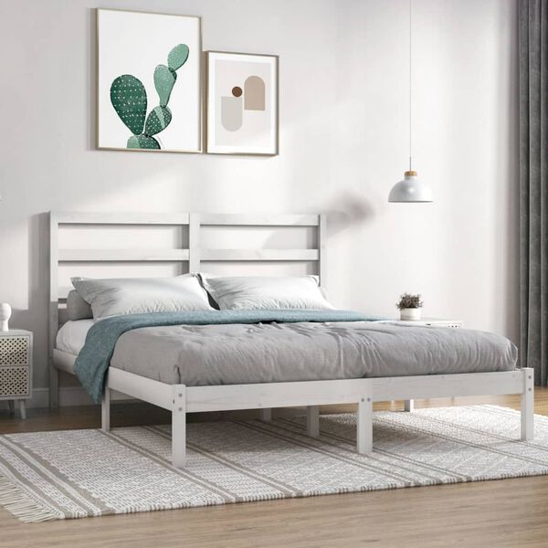 vidaXL Estructura de cama de madera maciza blanca 135x190 cm