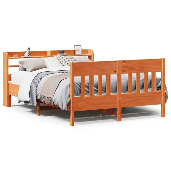 vidaXL Cama sin colch&oacute;n madera maciza de pino marr&oacute;n cera 140x190 cm