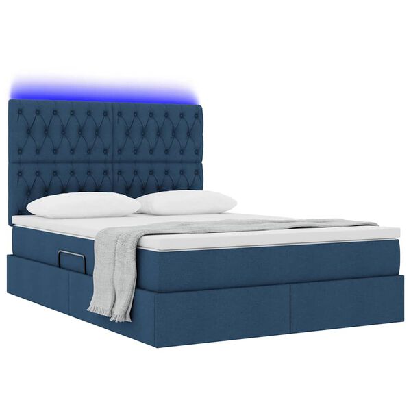 vidaXL Cama con almacenamiento y LED Azul 140 x 190 cm Poli&eacute;ster