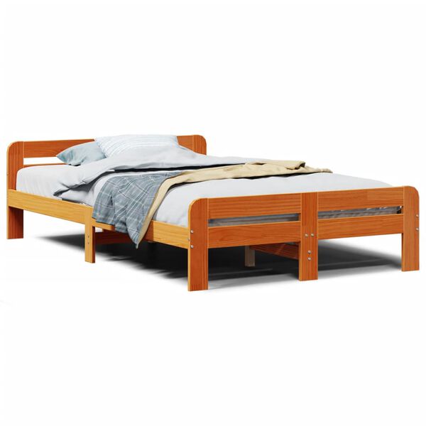 vidaXL Estructura de cama sin colch&oacute;n madera maciza marr&oacute;n 135x190 cm
