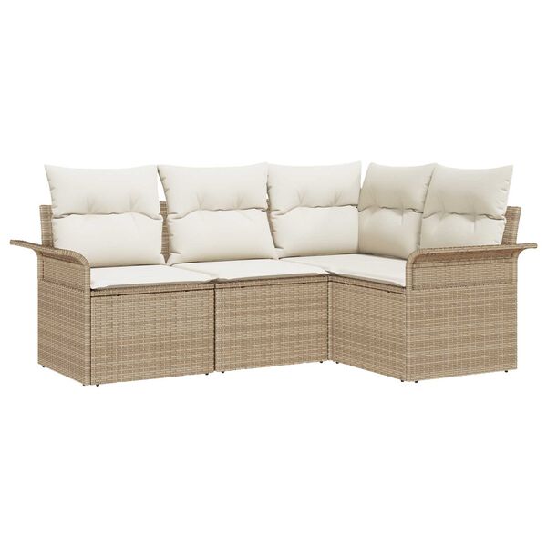 vidaXL Conjunto de sof&aacute; de jard&iacute;n 4 pcs Beige rat&aacute;n sint&eacute;tico