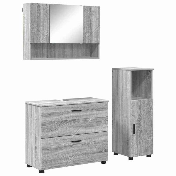 vidaXL Juego de muebles de baño con cajón con puerta 3 pcs Gris Sonoma