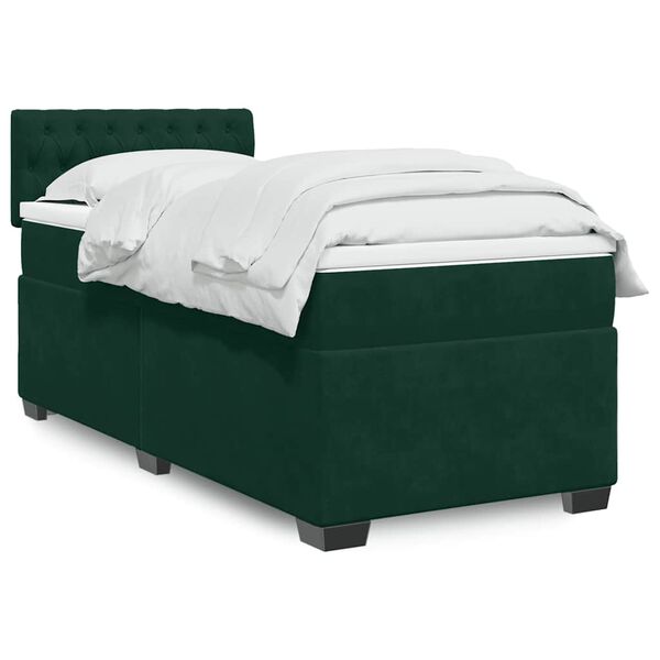 vidaXL Cama box spring con colch&oacute;n terciopelo verde oscuro 100x200 cm
