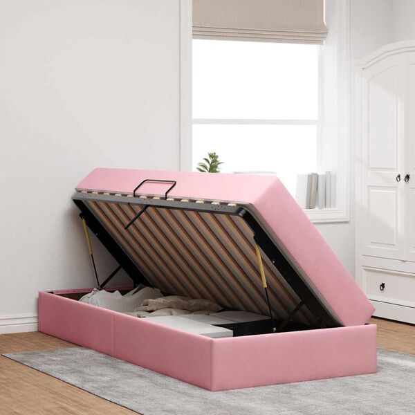 vidaXL Cama con almacenamiento y colch&oacute;n Rosa 90 x 200 cm Terciopelo