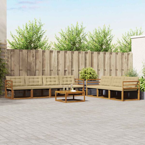 vidaXL Conjunto de sof&aacute;s de exterior con coj&iacute;n 8 pcs Natural y Beige