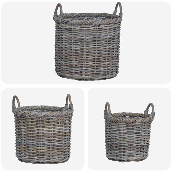 vidaXL Cesta para Plantas 3 pcs Gris Kubu Rat&aacute;n Kubu