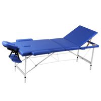 Mesa camilla de masaje de aluminio plegable de tres cuerpos azúles