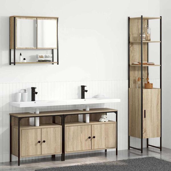 vidaXL Juego de muebles de ba&ntilde;o con estante 4 pcs Roble Sonoma