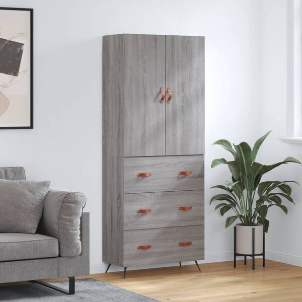 vidaXL Aparador alto madera contrachapada gris sonoma 69,5x34x180 cm