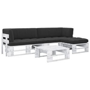 vidaXL Muebles de pal&eacute;s 4 pzas y cojines madera pino impregnada blanco