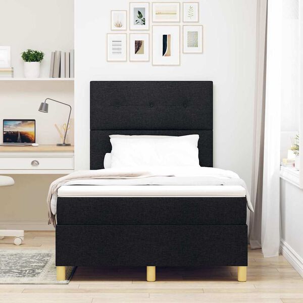 vidaXL Cama Box Spring LED con colch&oacute;n Negro 120 x 190 cm tela