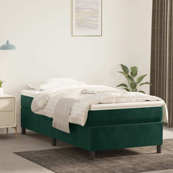 vidaXL Cama box spring con colch&oacute;n terciopelo verde oscuro 80x200 cm