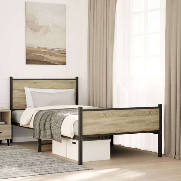 vidaXL Estructura de cama sin colchón metal roble Sonoma 107x203 cm