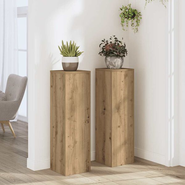 vidaXL Soportes de plantas 2 uds madera roble artisian 25x25x80 cm