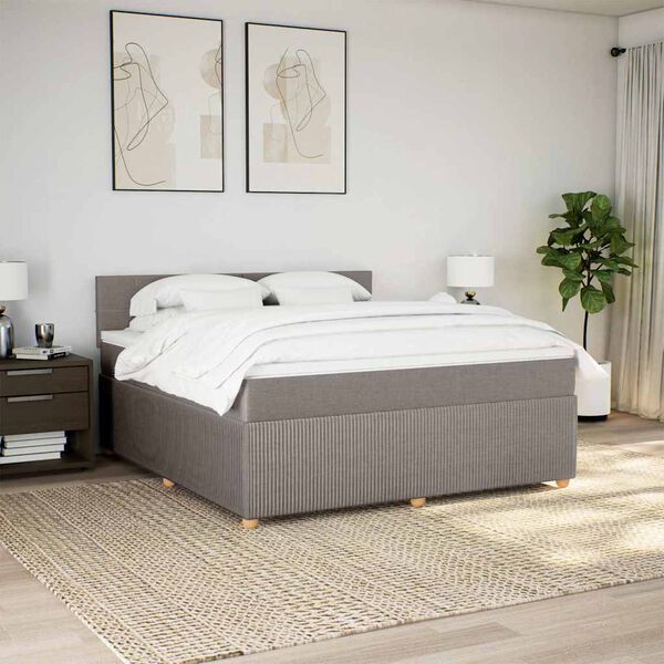 vidaXL Cama box spring con colch&oacute;n tela gris taupe 180x200 cm