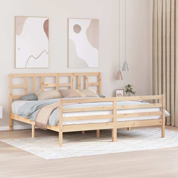 vidaXL Estructura de cama de matrimonio con cabecero madera maciza