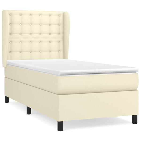 vidaXL Cama box spring con colch&oacute;n cuero sint&eacute;tico crema 90x190 cm