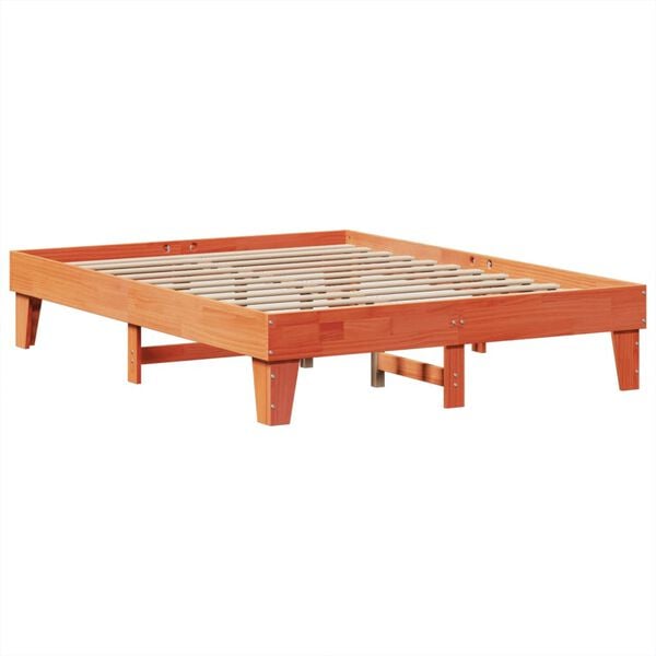 vidaXL Cama sin colch&oacute;n madera maciza pino marr&oacute;n cera 150x200 cm