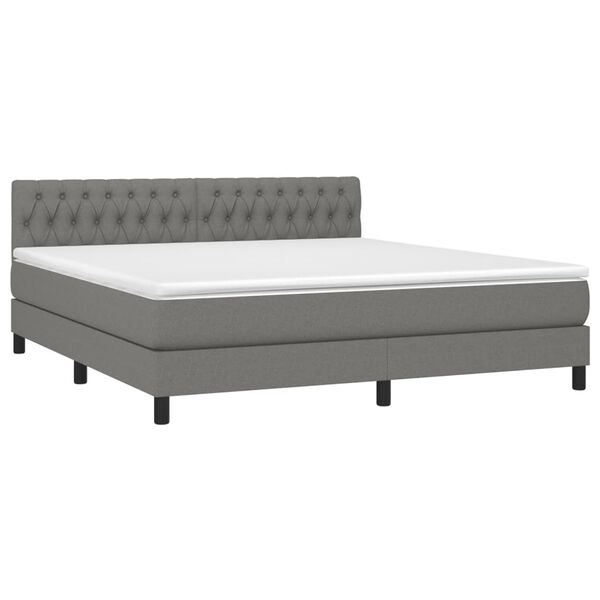 vidaXL Cama box spring colch&oacute;n y luces LED tela gris oscuro 180x200 cm