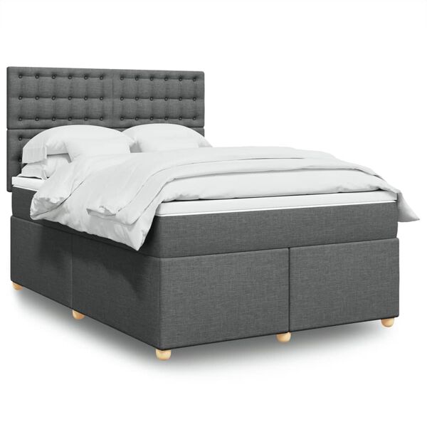 vidaXL Cama box spring con colch&oacute;n tela gris oscuro 140x190 cm
