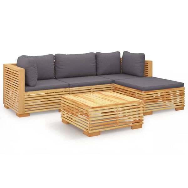 vidaXL Juego muebles de jard&iacute;n 5 piezas y cojines madera maciza teca