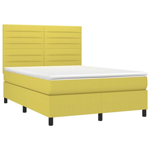 vidaXL Cama box spring colch&oacute;n y luces LED tela verde 140x190 cm