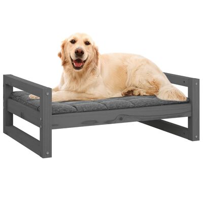 vidaXL Cama para perros madera maciza de pino gris 75,5x55,5x28 cm