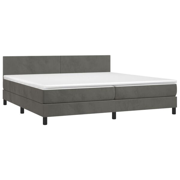 vidaXL Cama box spring colch&oacute;n y LED terciopelo gris oscuro 200x200 cm