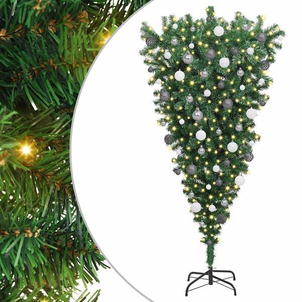 vidaXL &Aacute;rbol de Navidad artificial iluminado al rev&eacute;s con set de bolas