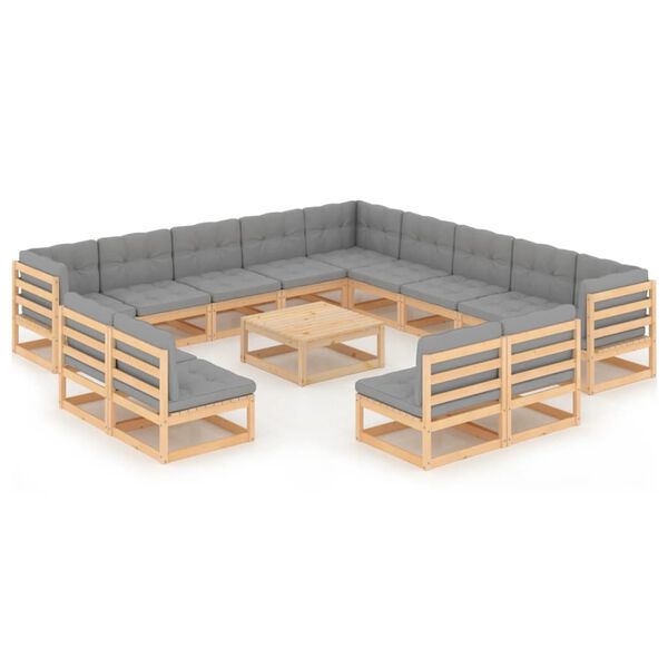 vidaXL Juego de muebles de jard&iacute;n 14 pzas y cojines madera maciza pino