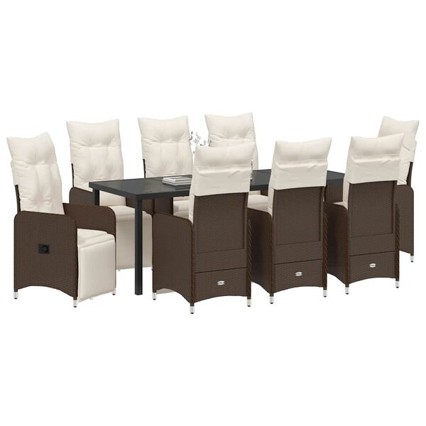vidaXL Conjunto de Comedor de Jard&iacute;n 9 pcs Marr&oacute;n rat&aacute;n sint&eacute;tico