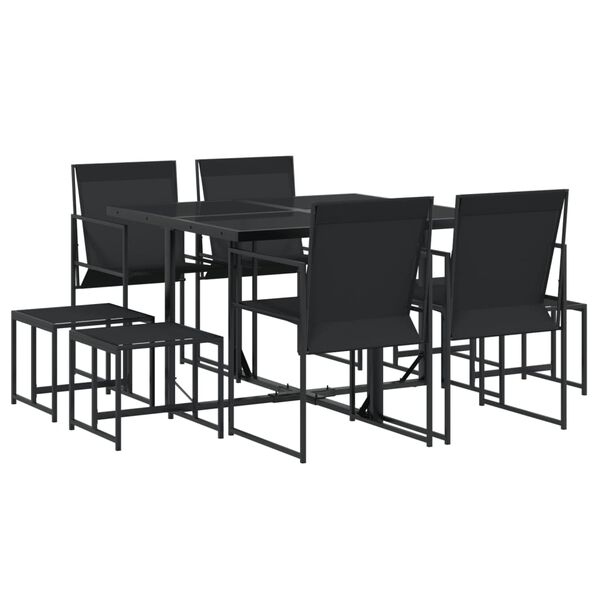 vidaXL Juego de comedor para jardín 9 piezas textilene negro