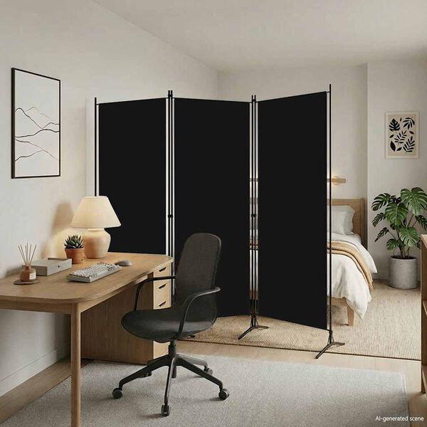 vidaXL Biombo divisor de 3 paneles negro 260x180 cm