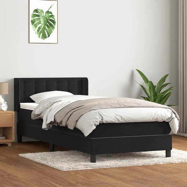 vidaXL Cama box spring con colch&oacute;n terciopelo negro 100x210 cm