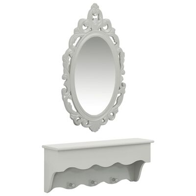 vidaXL Estante de pared para llaves joyas con espejo y ganchos gris