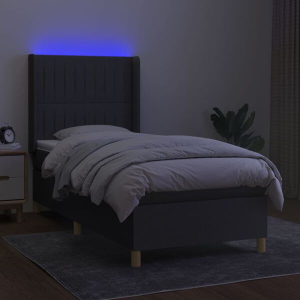vidaXL Cama box spring colch&oacute;n y luces LED tela gris oscuro 80x200 cm