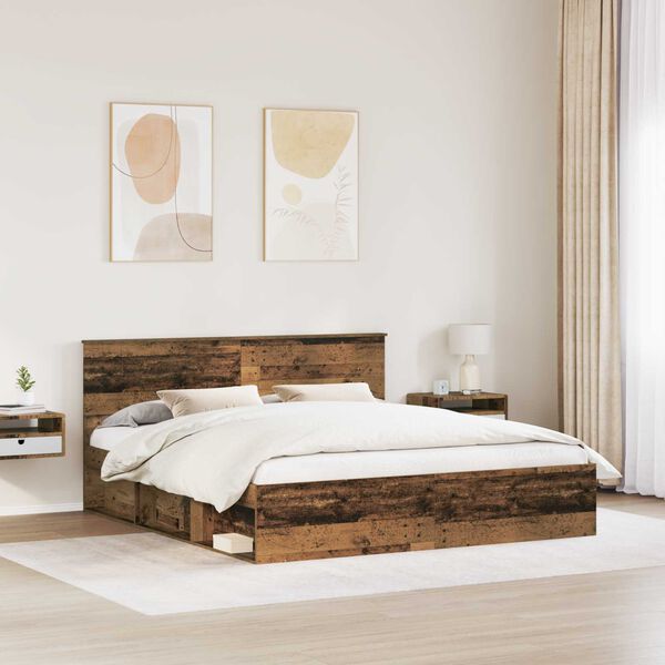 vidaXL Estructura de cama con cabecera Madera vieja 200 x 200 cm