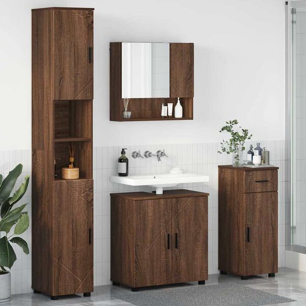 vidaXL Juego de muebles de ba&ntilde;o con caj&oacute;n 4 pcs Roble Marr&oacute;n