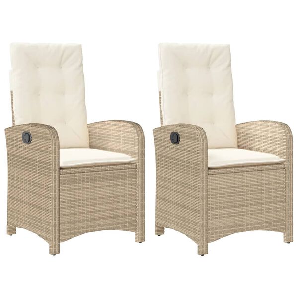 vidaXL Sillones reclinables de jard&iacute;n con cojines beige 2 uds rat&aacute;n PE