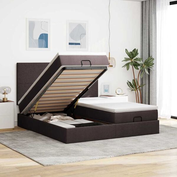 vidaXL Estructura cama otomana colchones tela marr&oacute;n oscuro 180x200cm