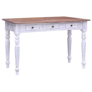 vidaXL Escritorio con cajones madera maciza caoba blanco 117x57x75 cm