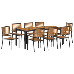 vidaXL Conjunto de Comedor de Jard&iacute;n 9 pcs Negro y Marr&oacute;n