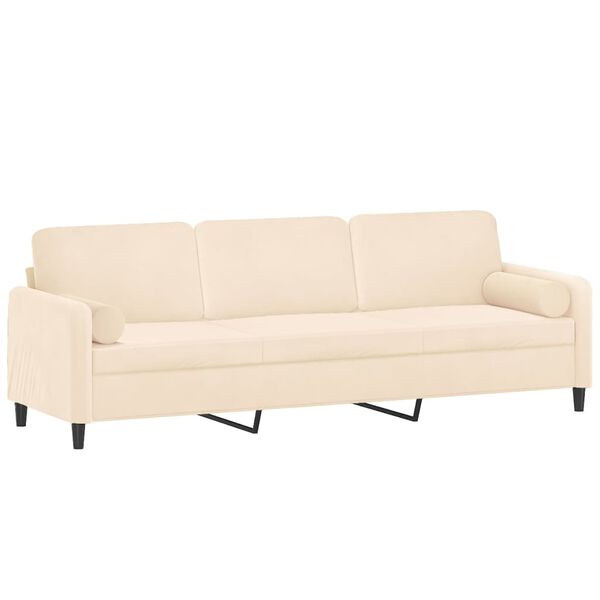 vidaXL Sof&aacute; 3 plazas almohadas y cojines terciopelo crema 210 cm
