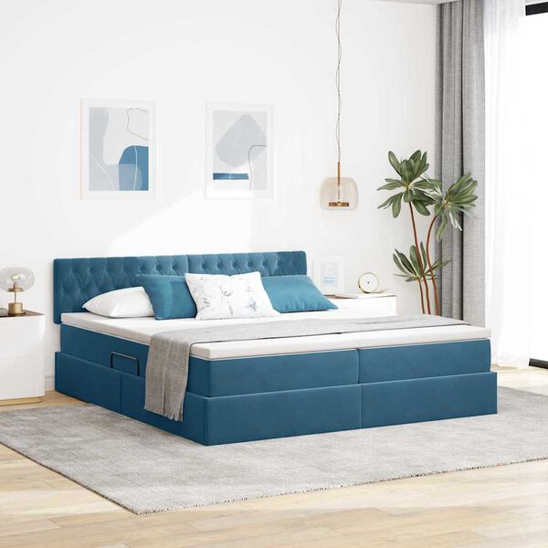 vidaXL Cama con almacenamiento con colch&oacute;n Azul Oscuro 90 x 200 cm