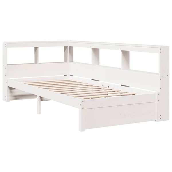 vidaXL Cama con estanter&iacute;a sin colch&oacute;n madera maciza blanco 90x200 cm